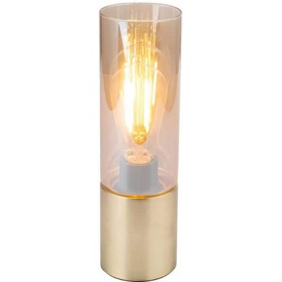 Lámpara de sobremesa 25W Forma Cilíndrica 159×35 cm. Salón, comedor y dormitorio. Cristal y Textil. Color dorado