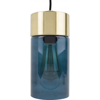 Lampada a sospensione Forma Cilindrica 25×12 cm. Soggiorno, sala da pranzo e camera da letto. Stile rustico. Cristallo e Bicchiere. Colore blu