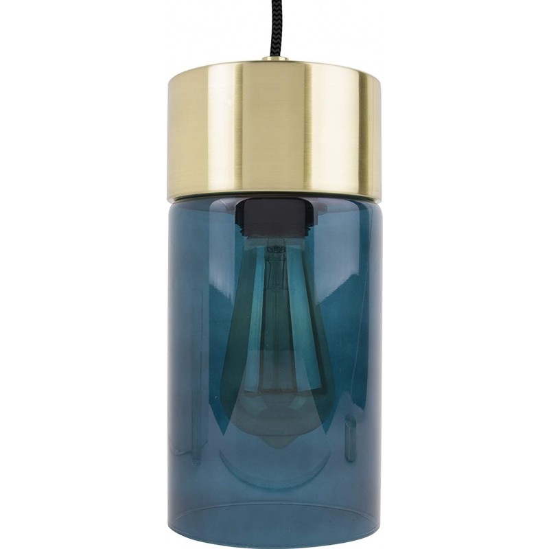 114,95 € Envío gratis | Lámpara colgante Forma Cilíndrica 25×12 cm. Salón, comedor y dormitorio. Estilo rústico. Cristal y Vidrio. Color azul