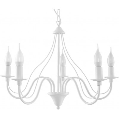 Lámpara de araña 40W 80×60 cm. 7 focos Comedor, dormitorio y vestíbulo. Estilo clásico. Acero. Color blanco
