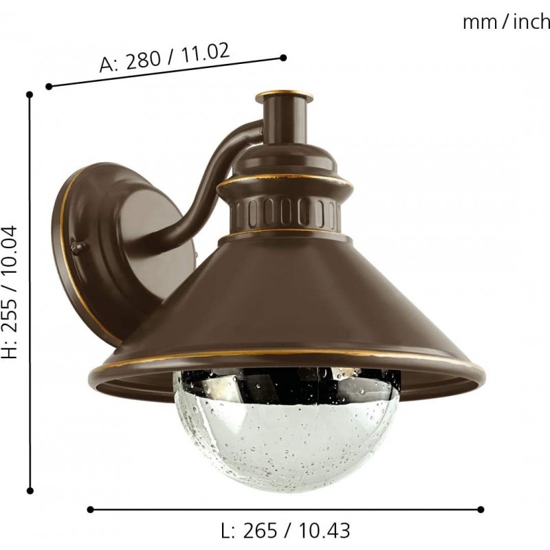 73,95 € Free Shipping | Indoor wall light Eglo 40W Conical Shape 27×27 cm. Living room, dining room and bedroom. Modern Style. Steel and Crystal. Brown Color