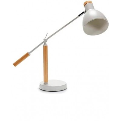 Lampada de escritorio Forma Cônica 25×25 cm. Sala de estar, sala de jantar e salão. Estilo rústico. Metais e Madeira. Cor branco