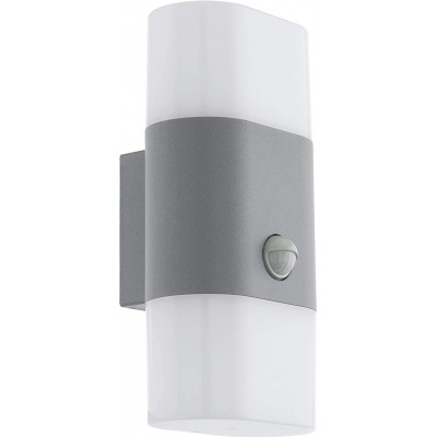 Outdoor wall light Eglo 6W Cylindrical Shape 26×13 cm. 2 bidirectional light points. Movement detector Terrace, garden and public space. Aluminum and PMMA. Silver Color