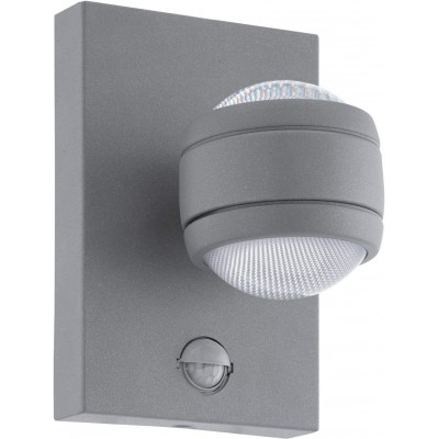 113,95 € Free Shipping | Outdoor wall light Eglo 4W 3000K Warm light. Spherical Shape Bi-directional LED. Movement detector Terrace, garden and public space. Steel, Galvanized steel and PMMA. Silver Color